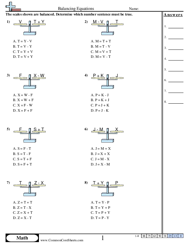 Scales - Multiple Choice(Addition & Subtraction) worksheet